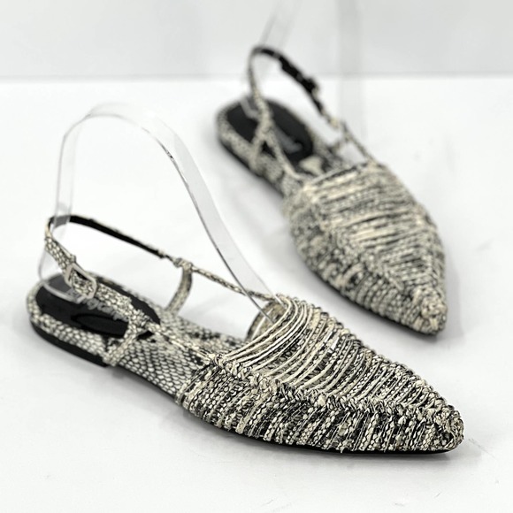 Jeffrey Campbell Shoes - JEFFREY CAMPBELL Shoes Women 7.5 Black Snake Myron Slingback Flat Pointy Leather